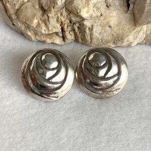 VTG Sterling Silver 925 0.90" Hollow Round Rose Floral Pattern Stud Earrings